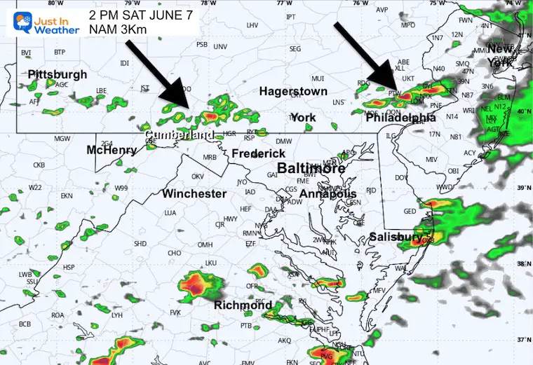 June 7 weather rain radar Saturday 2 PM