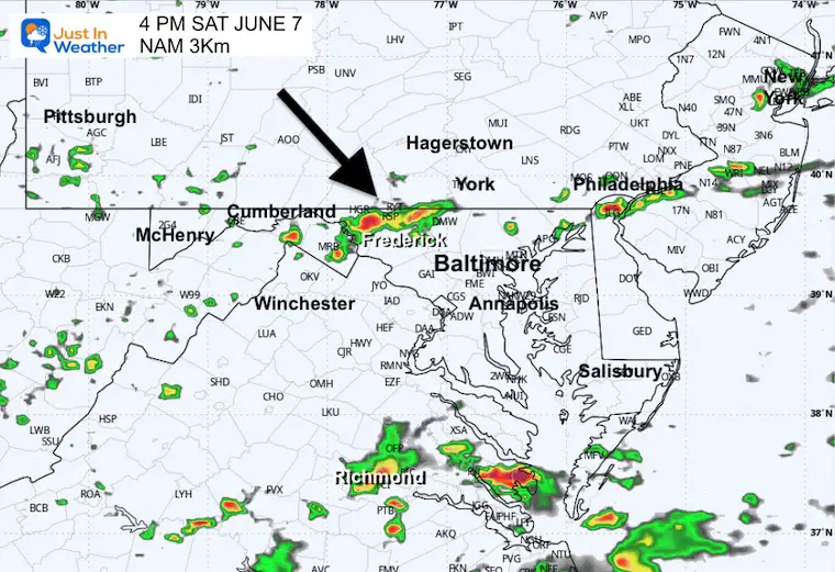 June 7 weather rain radar Saturday 4 PM