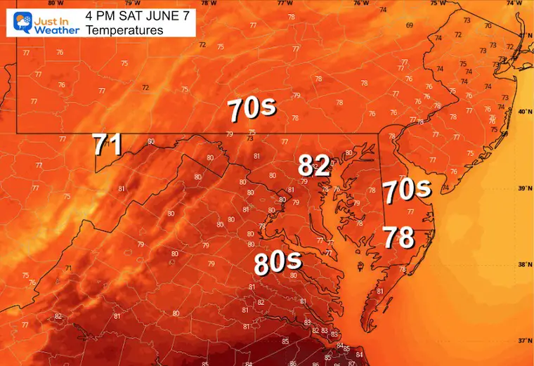 June 7 weather temperatures Saturday afternoon