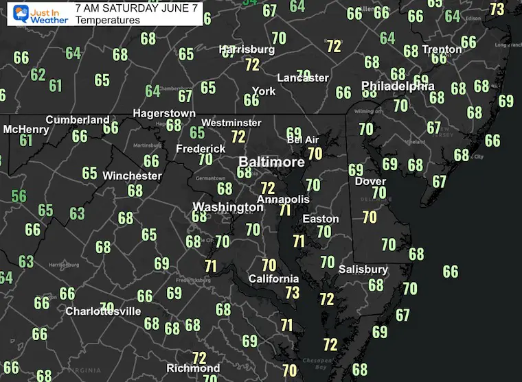 June 7 weather temperatures Saturday morning