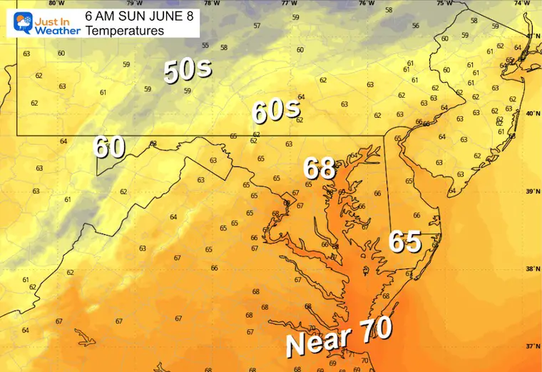 June 7 weather temperatures Sunday morning