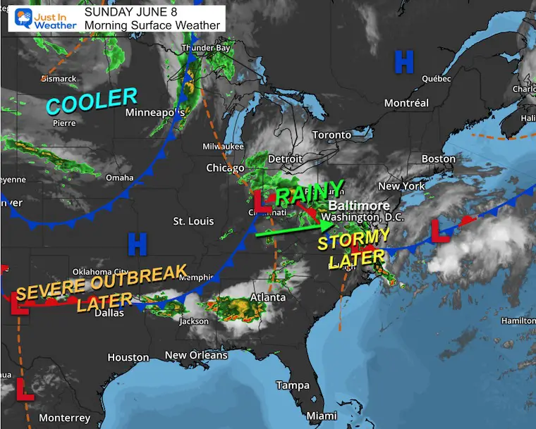 June 8 weather storm map Sunday morning