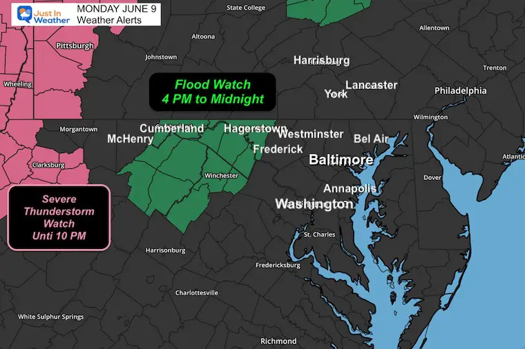 June 9 weather Flood Watch Monday