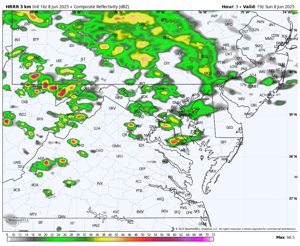 June 8 weather radar simulation Sunday