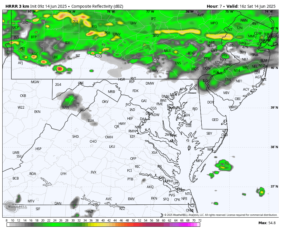 June 14 weather forecast storm rain radar Saturday 