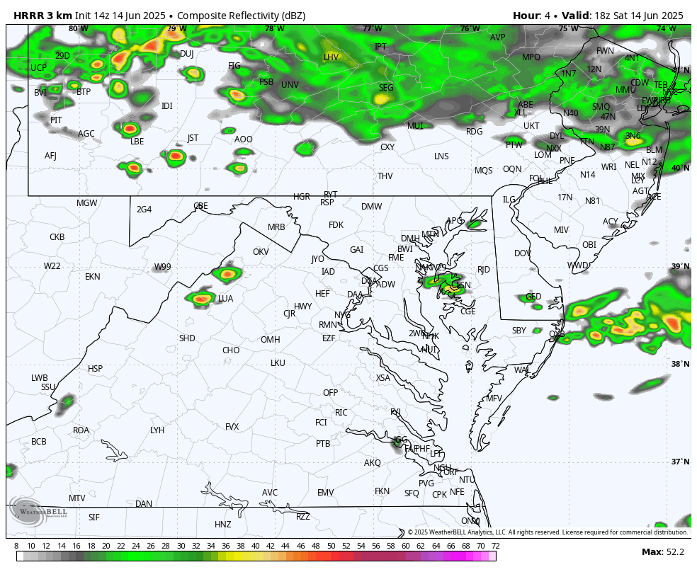 June 14 weather storm forecast radar Saturday evening
