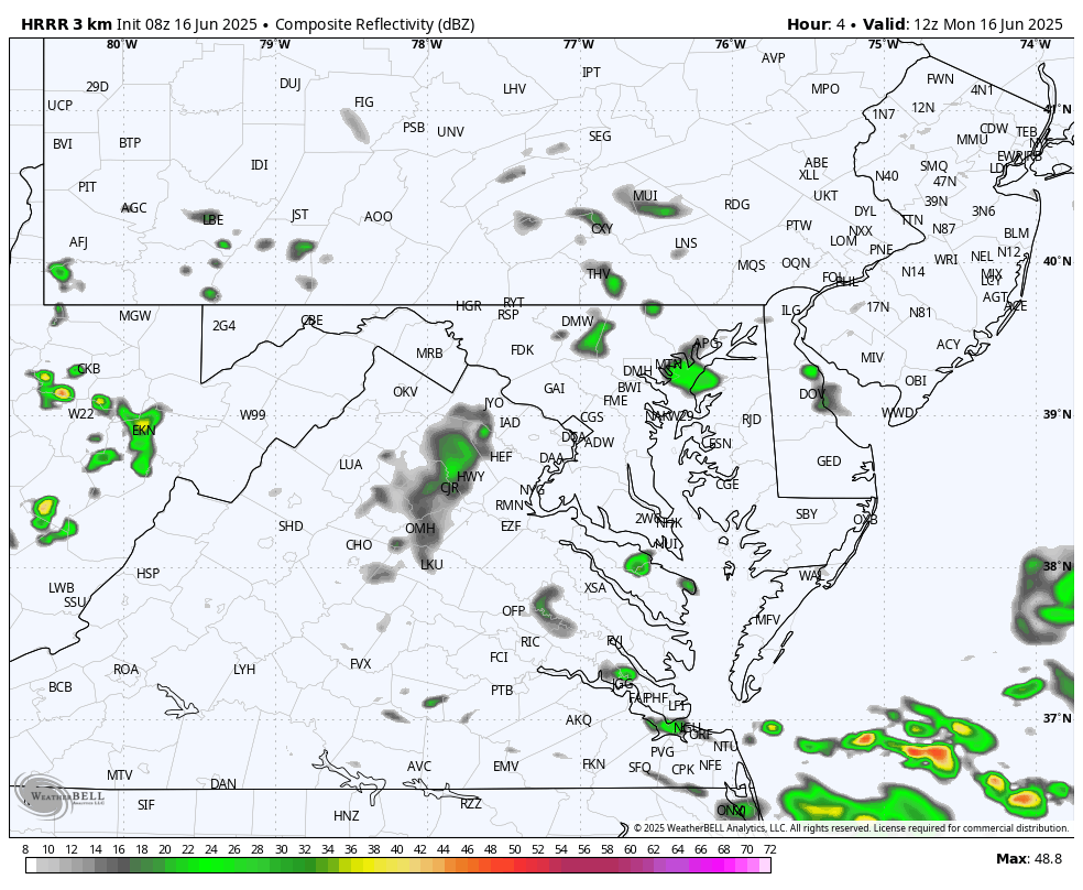 June 16 weather forecast rain radar Monday