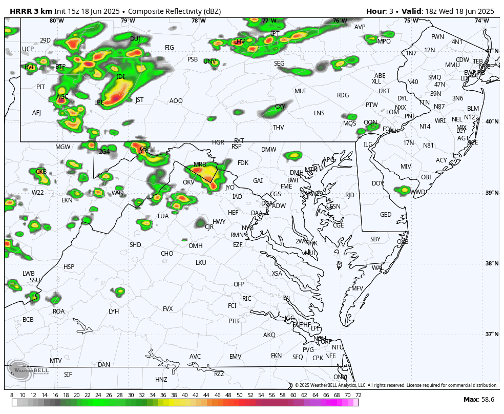 June 18 storm radar update HRRR Wednesday