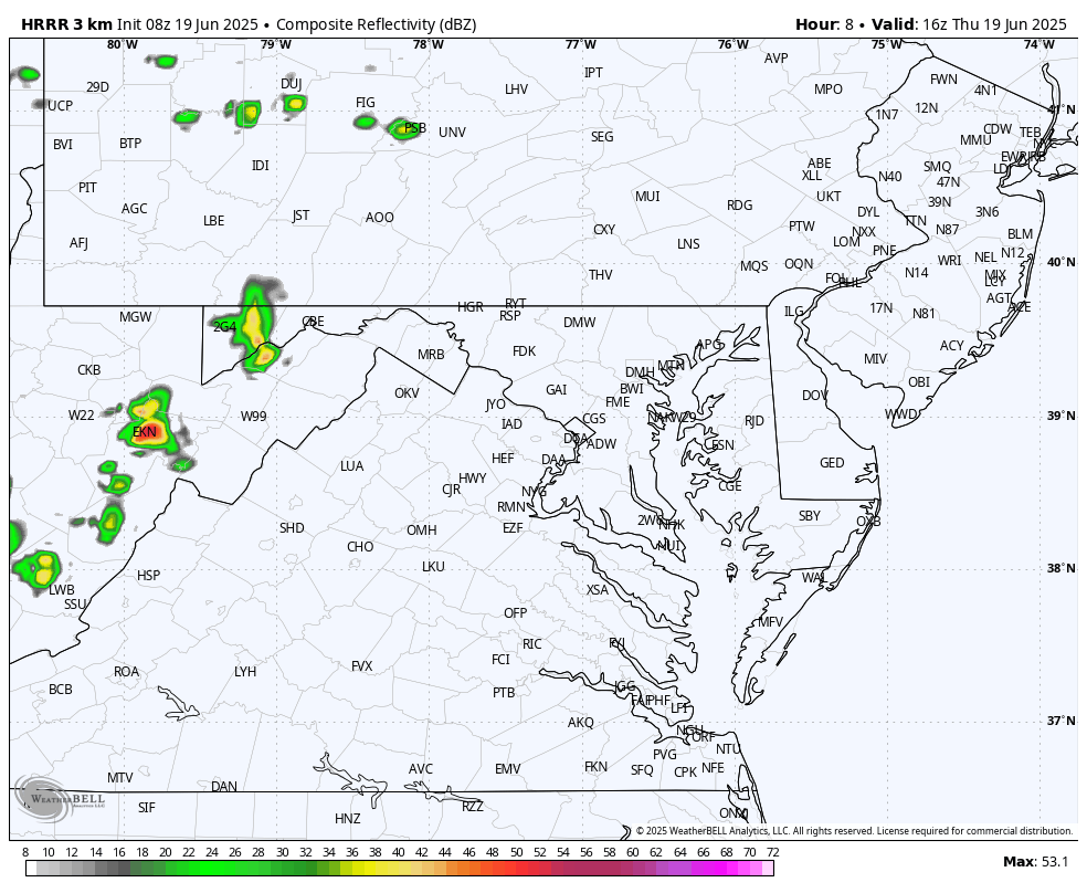 June 19 weather radar simulation Thursday afternoon