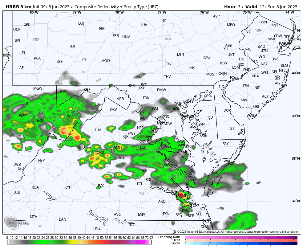 June 8 weather forecast radar rain storm Sunday