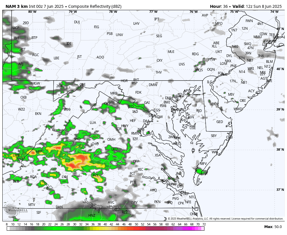 June 7 weather radar forecast Sunday