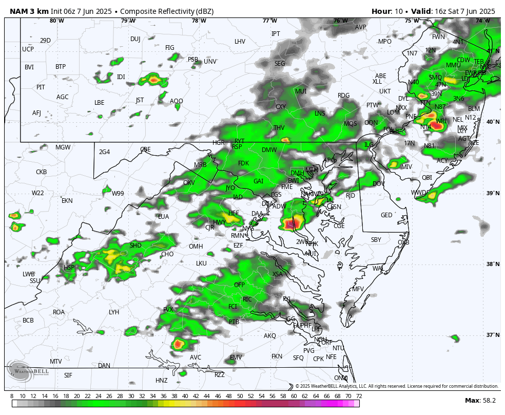 June 7 weather forecast radar rain Saturday
