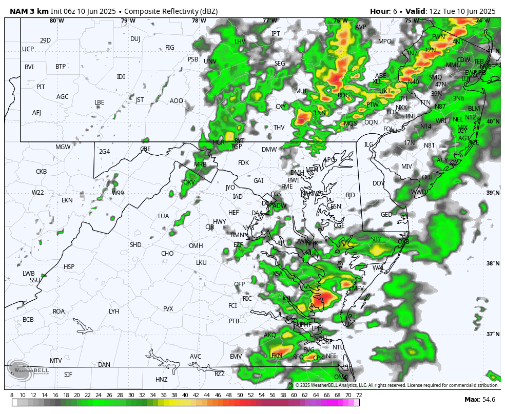June 10 weather forecast radar Tuesday