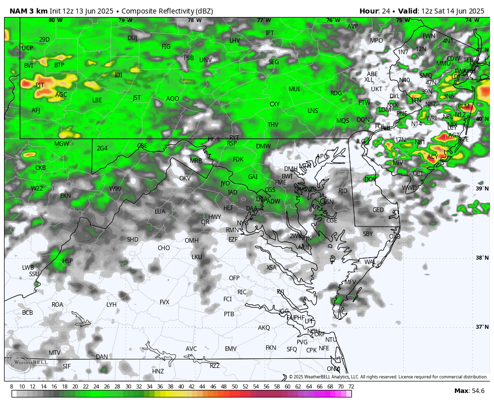 June 13 weather storm NAM radar forecast Saturday