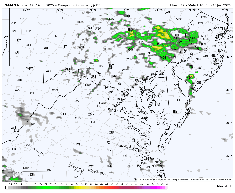 June 14 weather rain radar Fathers Day Sunday