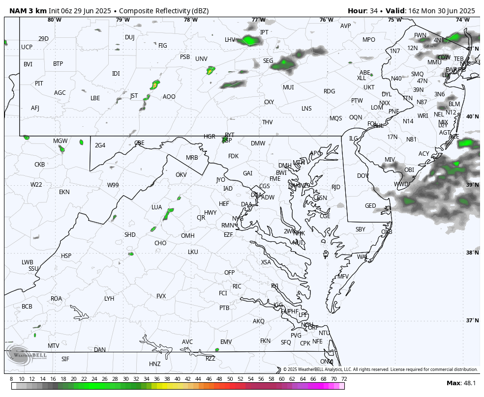 June 29 weather storm radar forecast Monday