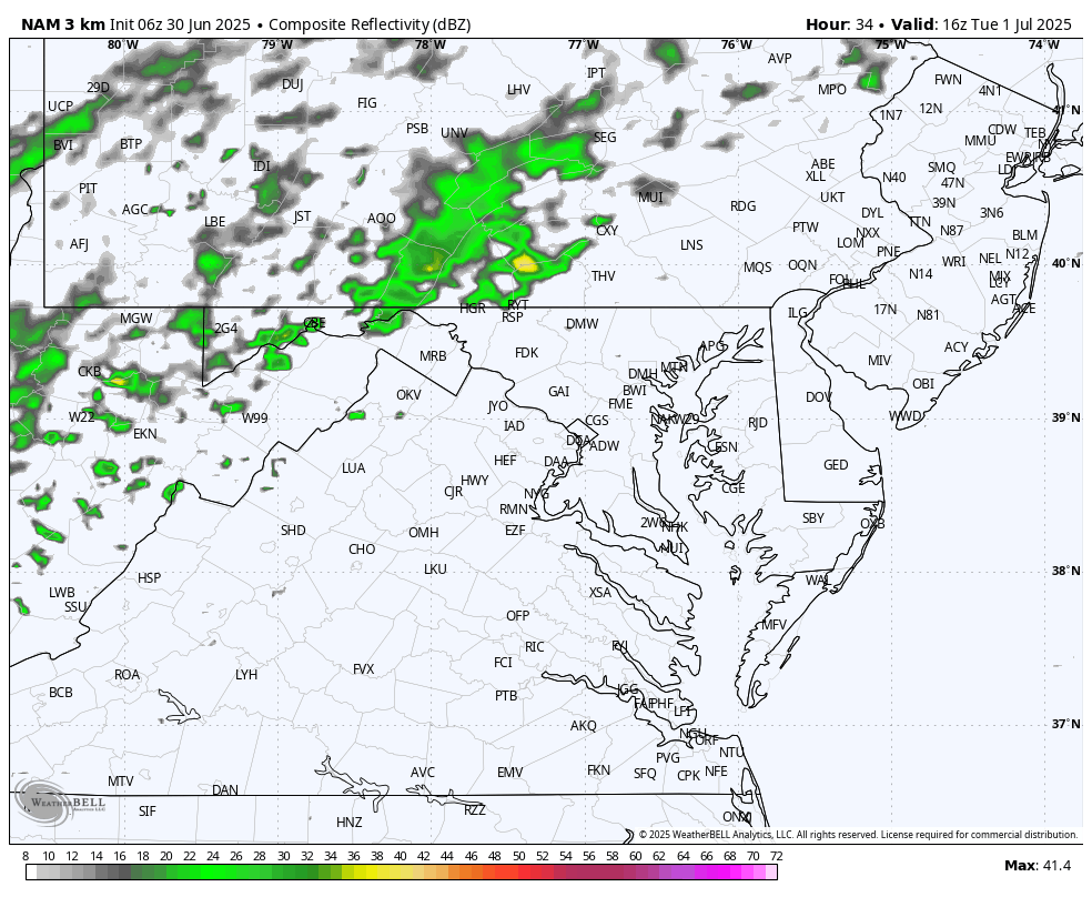 June 30 weather forecast storm radar Tuesday