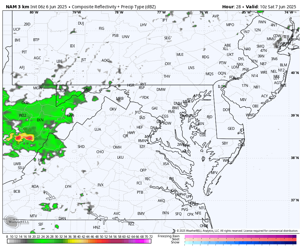 June 6 weather forecast radar rain storm Saturday 