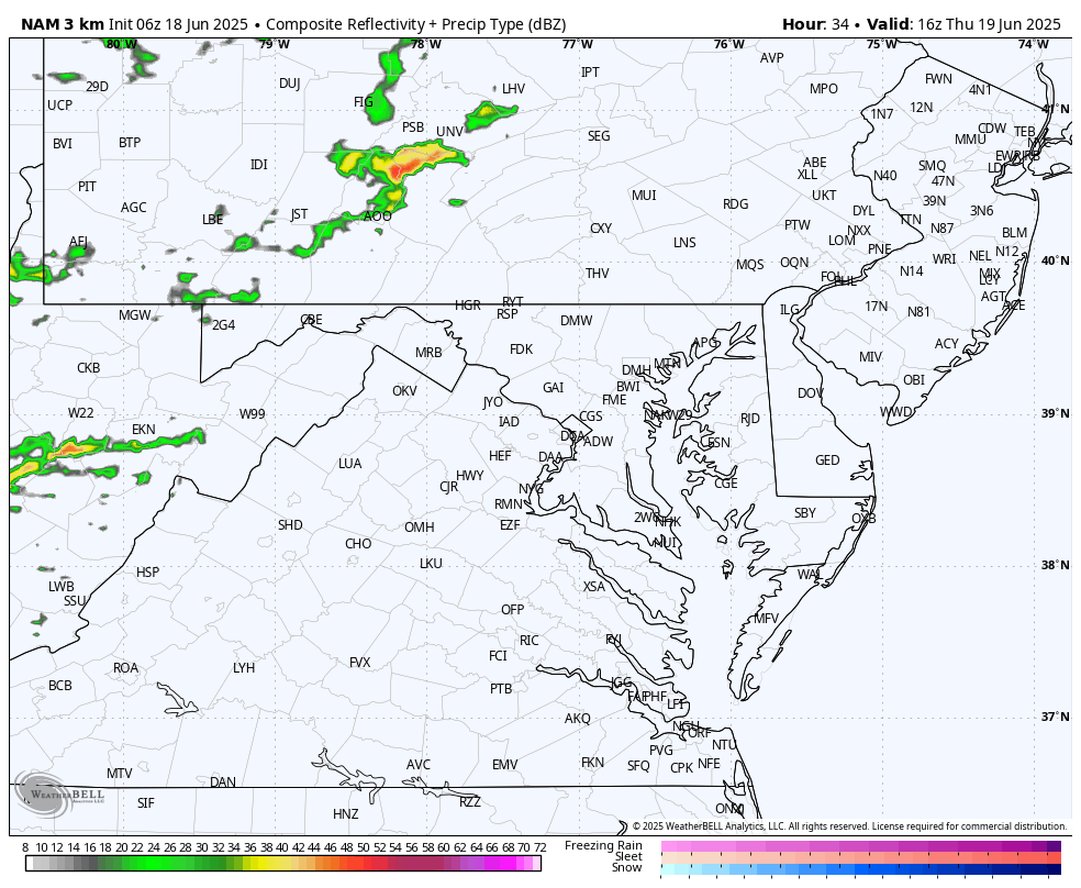 June 18 weather forecast storm radar Thursday