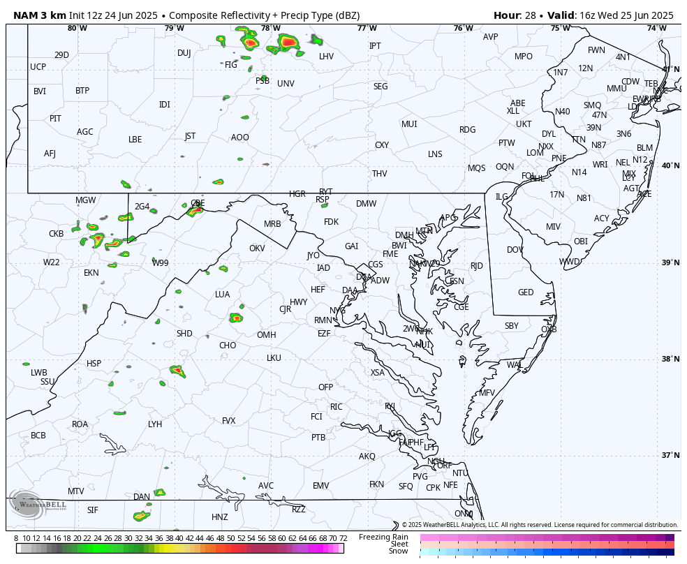 June 25 weather storm radar forecast Wednesday