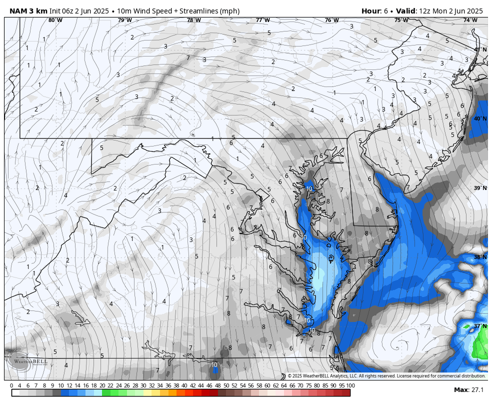 June 2 weather wind forecast Monday