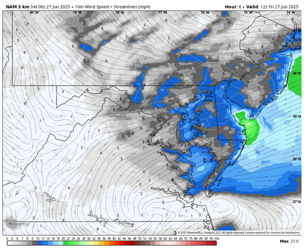 June 27 weather wind forecast Friday