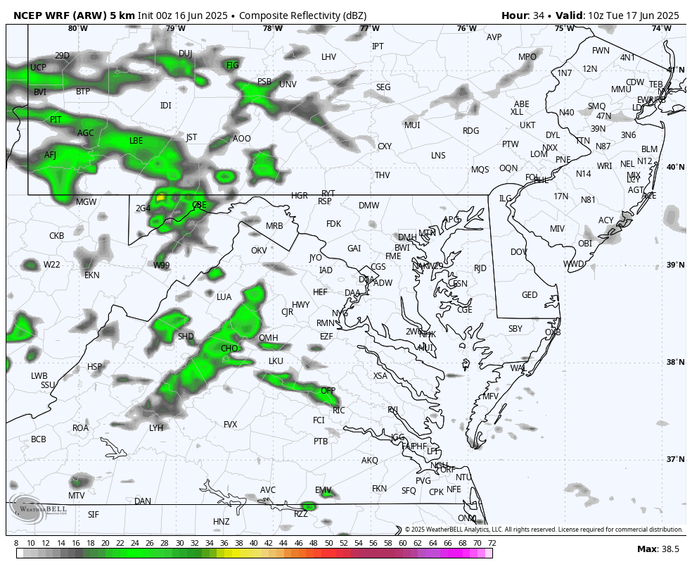 June 16 weather forecast radar rain Tuesday