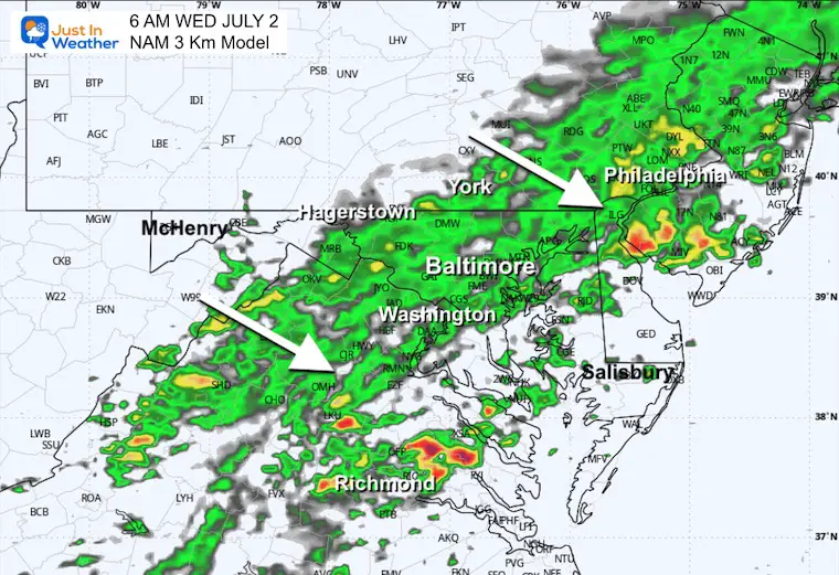 July 1 weather forecast radar Wednesday morning