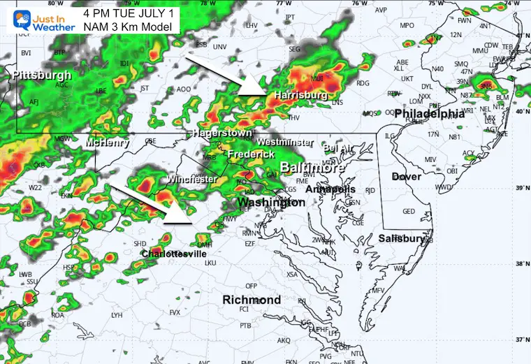 July 1 weather storm radar Tuesday 4 PM