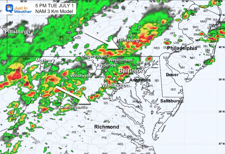 July 1 weather storm radar Tuesday 5 PM