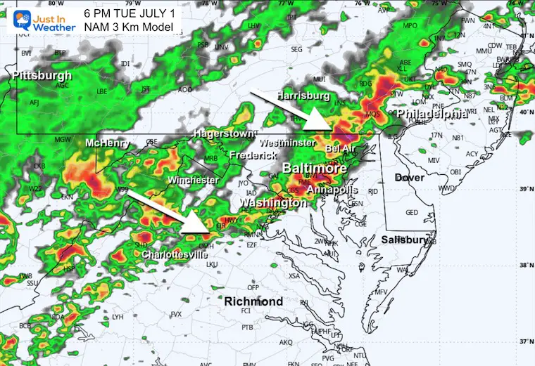 July 1 weather storm radar Tuesday 6 PM