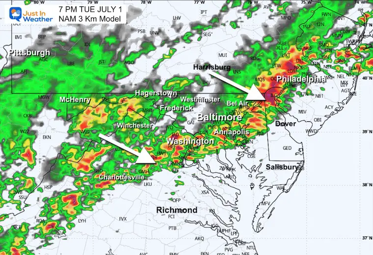 July 1 weather storm radar Tuesday 7 PM