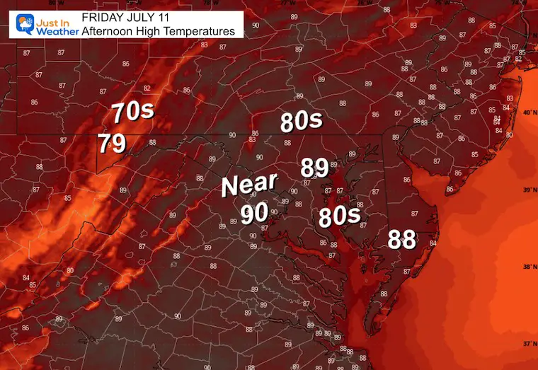July 10 weather forecast temperature Friday afternoon 