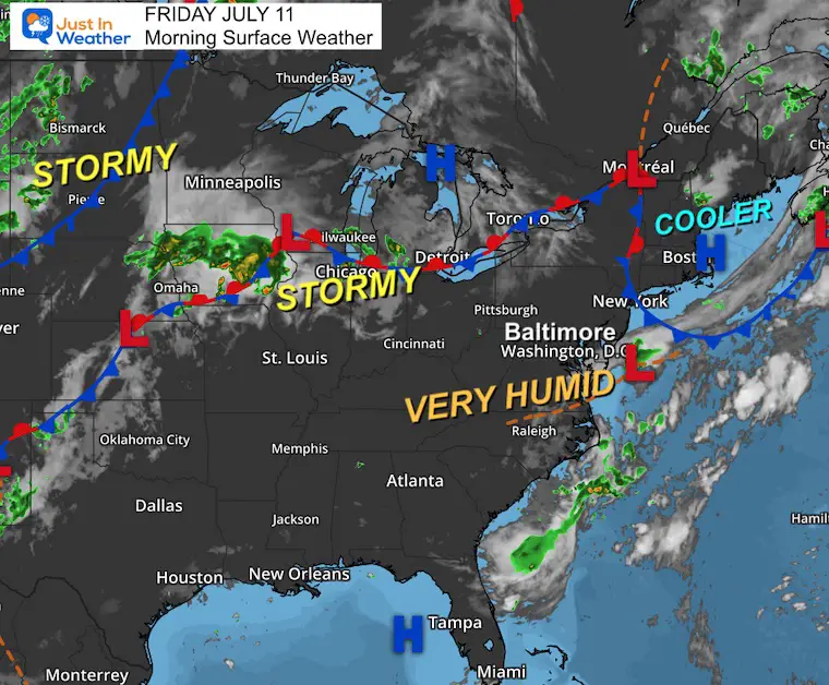 July 11 weather storm map Friday morning