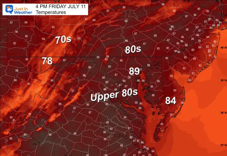 July 11 weather temperatures Friday morning