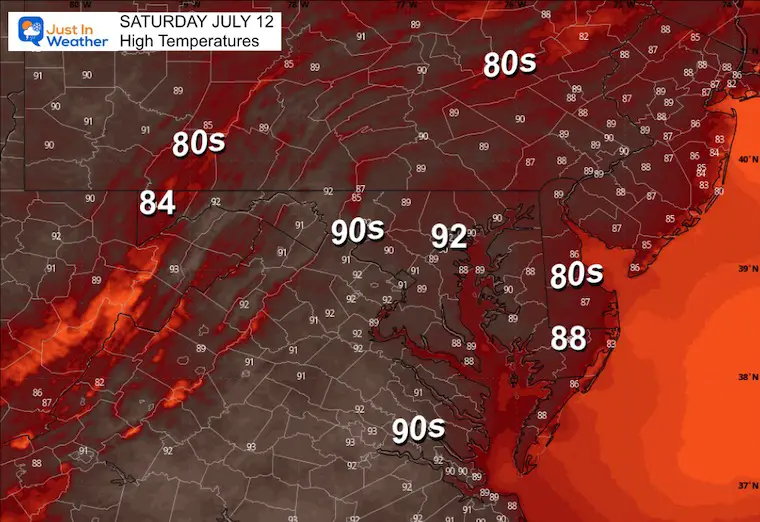 July 11 weather temperatures Saturday afternoon