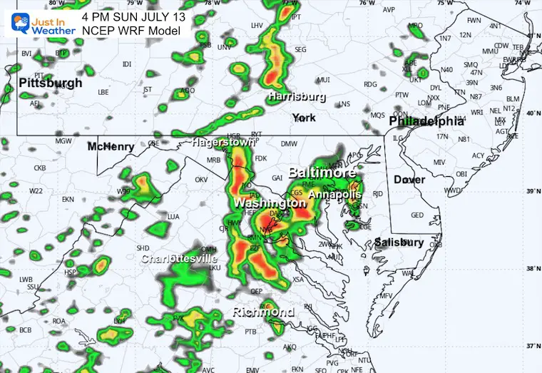 July 13 weather forecast storm radar Sunday afternoon