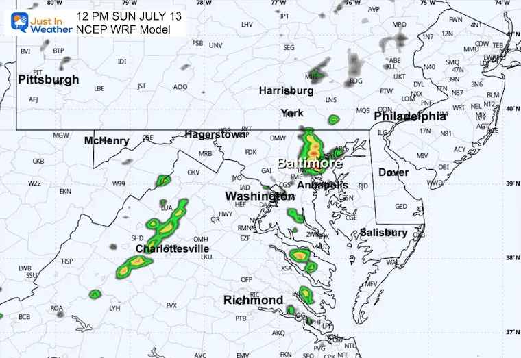 July 13 weather forecast storm radar Sunday Noon