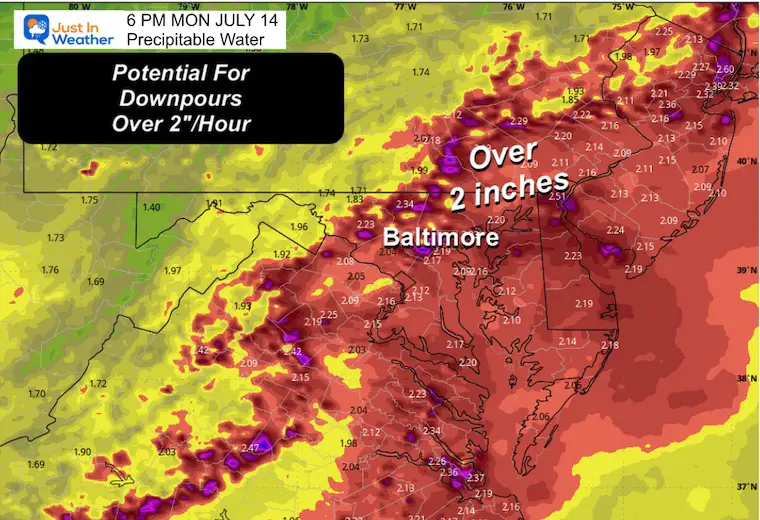 July 14 weather precipitable water flood risk