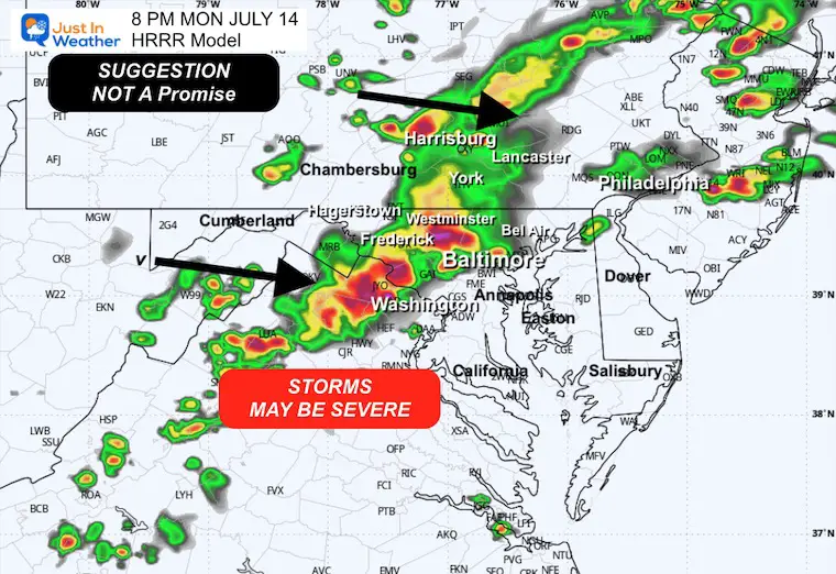 July 14 weather storm radar Monday evening 8 PM
