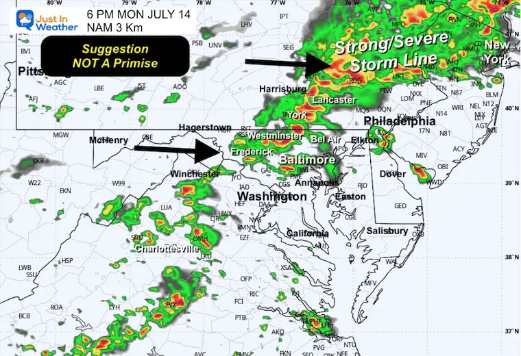 July 14 weather forecast storm radar Monday afternoon 4 PM