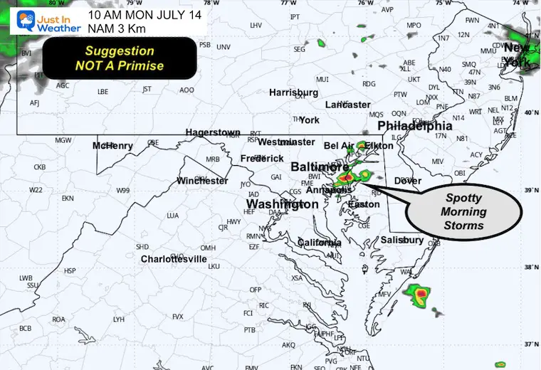 July 14 weather forecast storm radar Monday morning