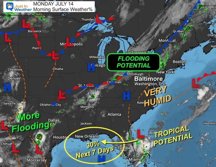 July 14 weather storm map Monday morning