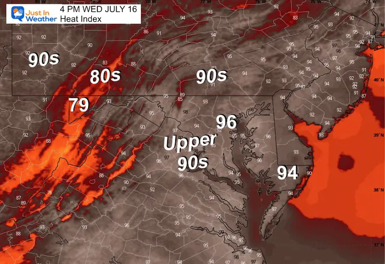 July 15 weather forecast heat index Wednesday afternoon