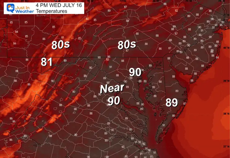 July 15 weather forecast temperature Wednesday afternoon
