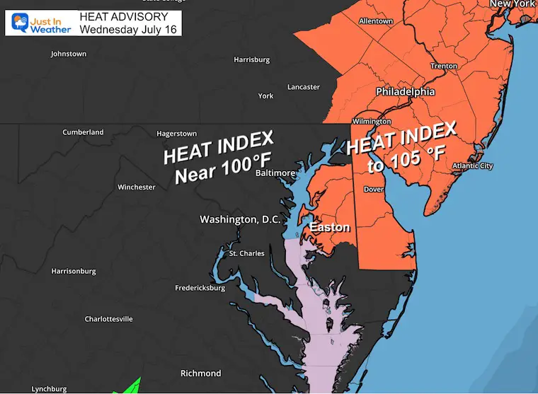 July 16 weather Heat Advisory Wednesday