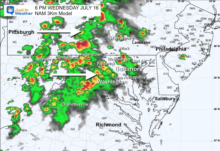 July 16 weather storm radar Wednesday 6 PM
