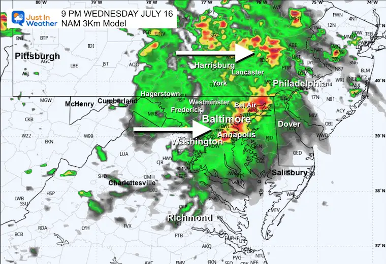 July 16 weather storm radar Wednesday 9 PM