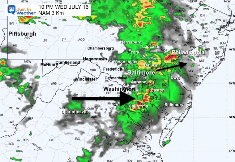 July 16 weather storm radar forecast 10 PM