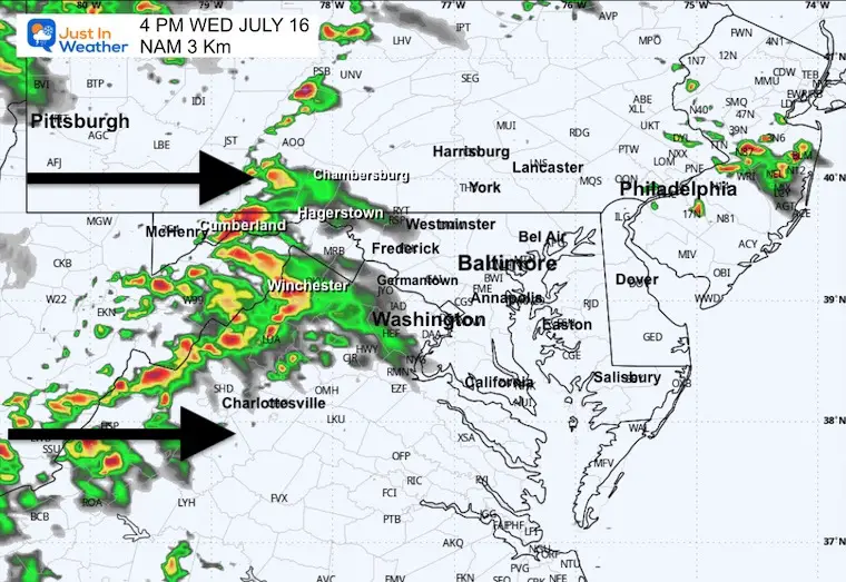 July 16 weather storm radar forecast 4 PM